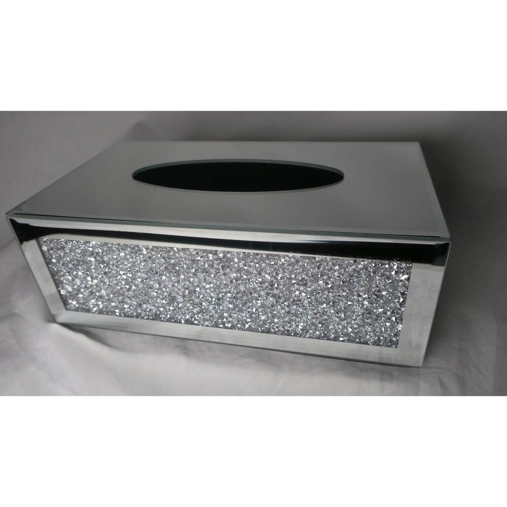 Rectangular Mirrored Tissue Box Cover,Crystal Crushed Diamond Tissue Box,Silver